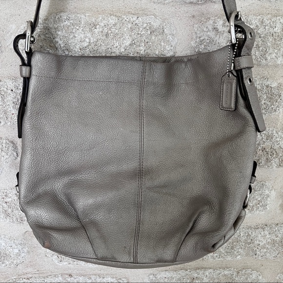 Coach metallic pewter silver hobo duffle F15064 convertible strap - Picture 6 of 16